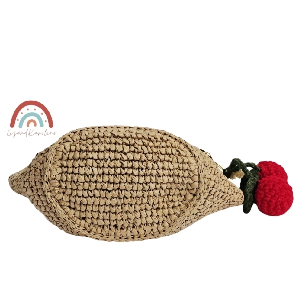 New! Madewell The Camren Mini Bag in Straw with Crochet Cherry Charm - Picture 7 of 11